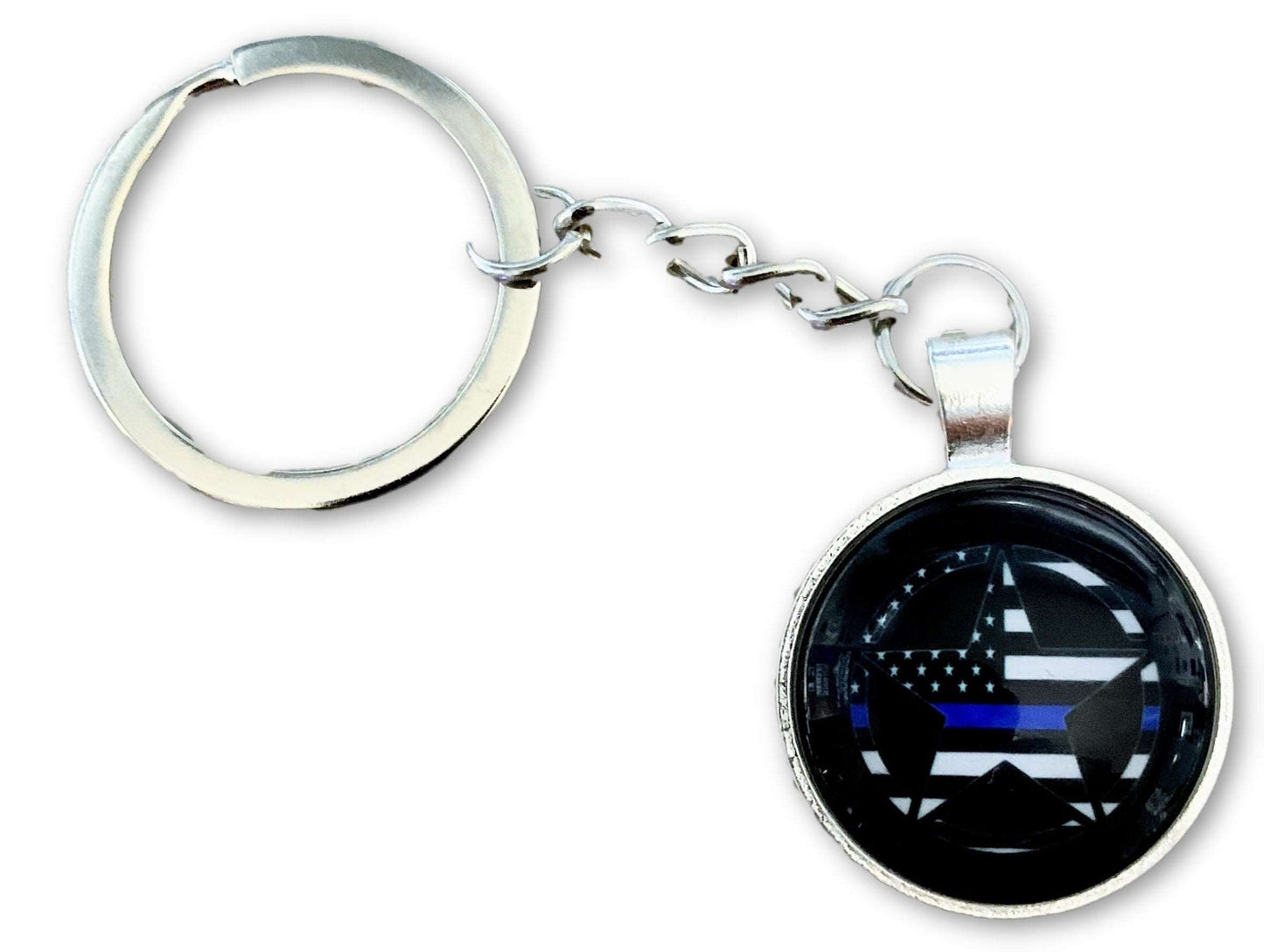 US Blue Line Circle Sheriffs Badge Keychain - FrontLine Designs, LLC 