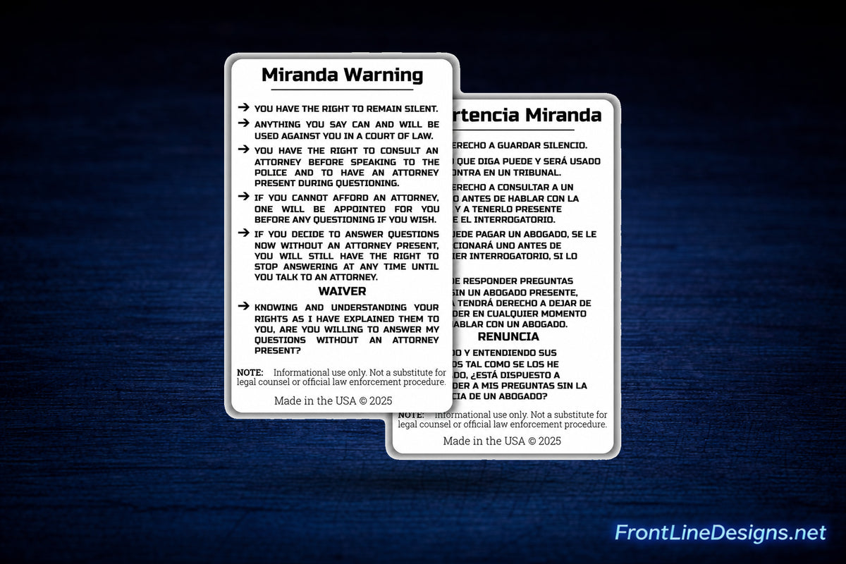 Bilingual Miranda Warning Card – English/Spanish — view 1