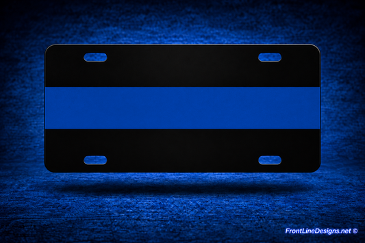 107A Blue Line license plate — blank on matching blue backdrop