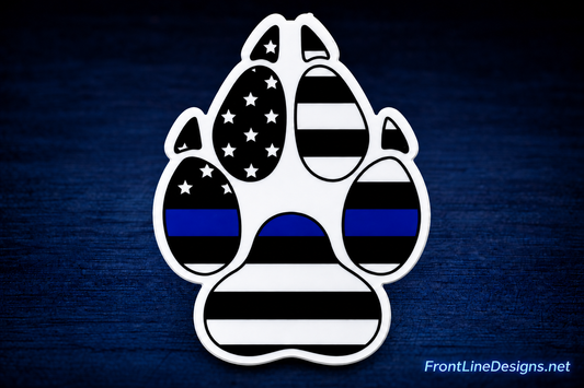 K-9 U.S. Blue Line Flag Paw Decal — enlarged four-inch product presentation