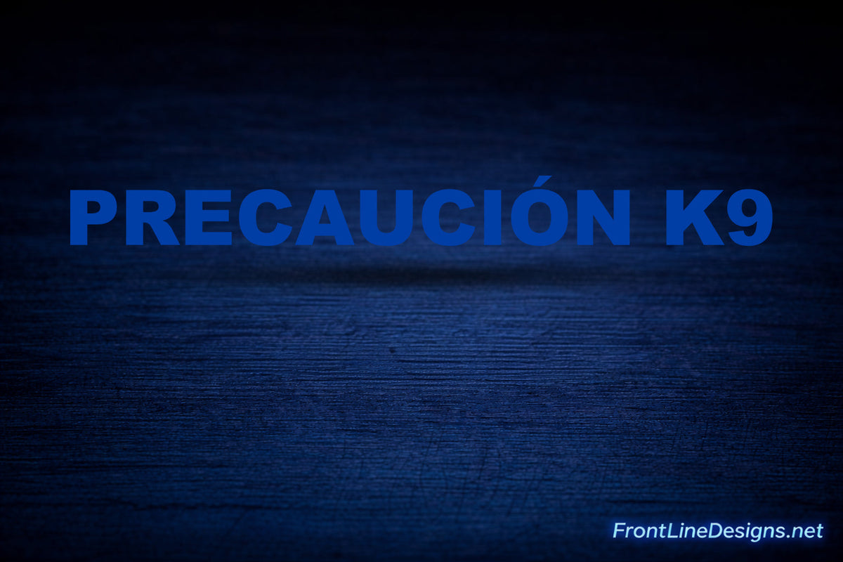 CAUTION K-9 Decals — Spanish / Blue Reflective