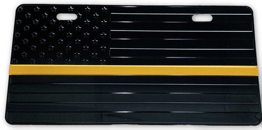 US Flag Subdued Gold Line License Plate - FrontLine Designs, LLC 