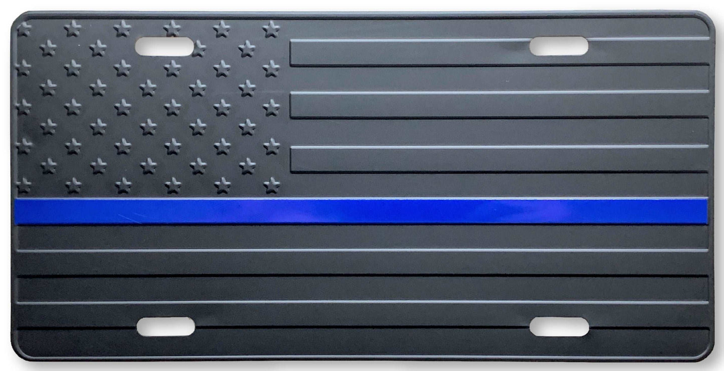 US Flag Subdued Blue Line License Plate