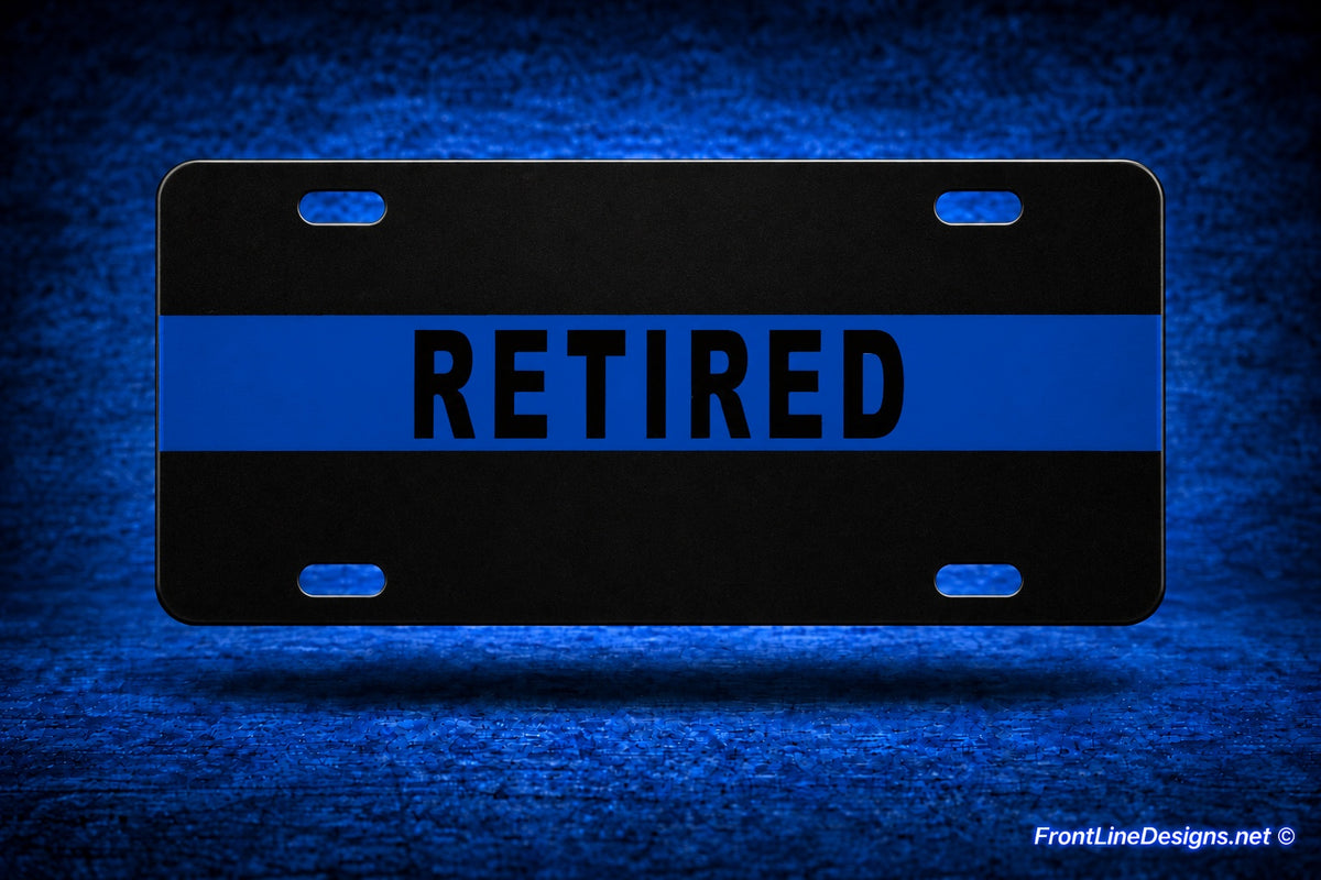 FrontLine license plate on matching blue textured backdrop