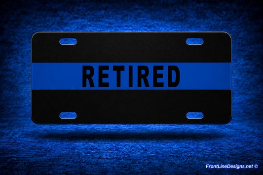 FrontLine license plate on matching blue textured backdrop