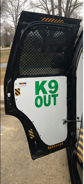 K9 Bail-Out Door Notice — English Aerial Black Green Reflective