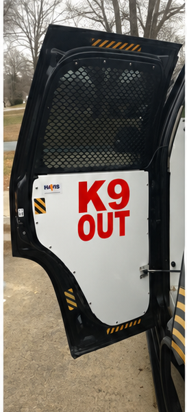 K9 Bail-Out Door Notice — English Aerial Black Red Reflective