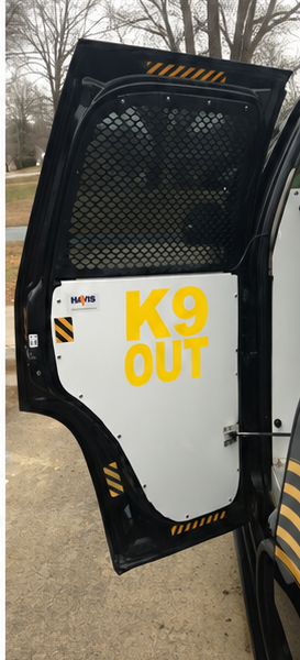K9 Bail-Out Door Notice — English Aerial Black Yellow