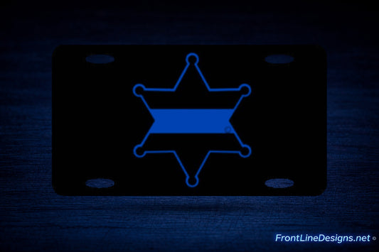 6-Point Sheriff's Badge License Plate on matching textured background