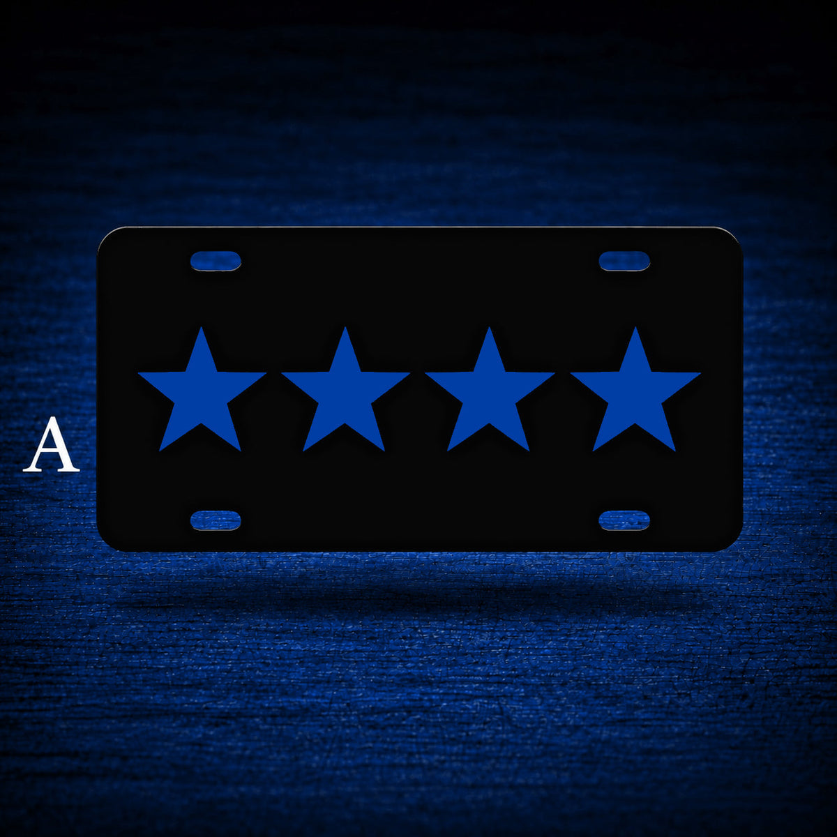 Blue Line Chief License Plate — floating product on blue textured backdrop