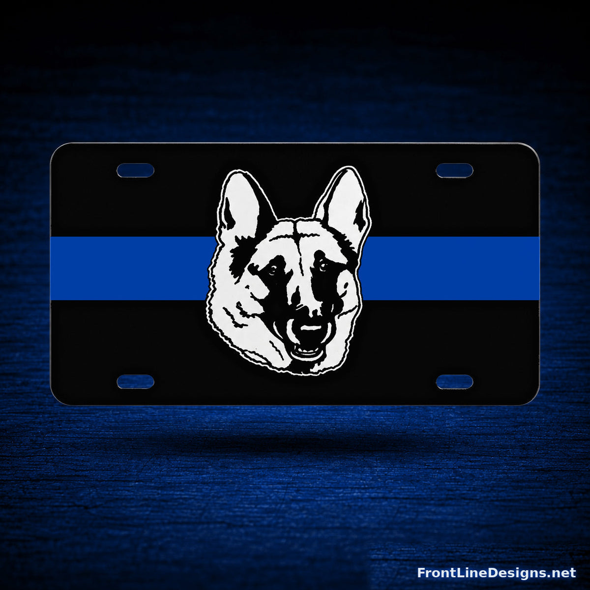 Blue Line Reflective Grey Dog Head License Plate