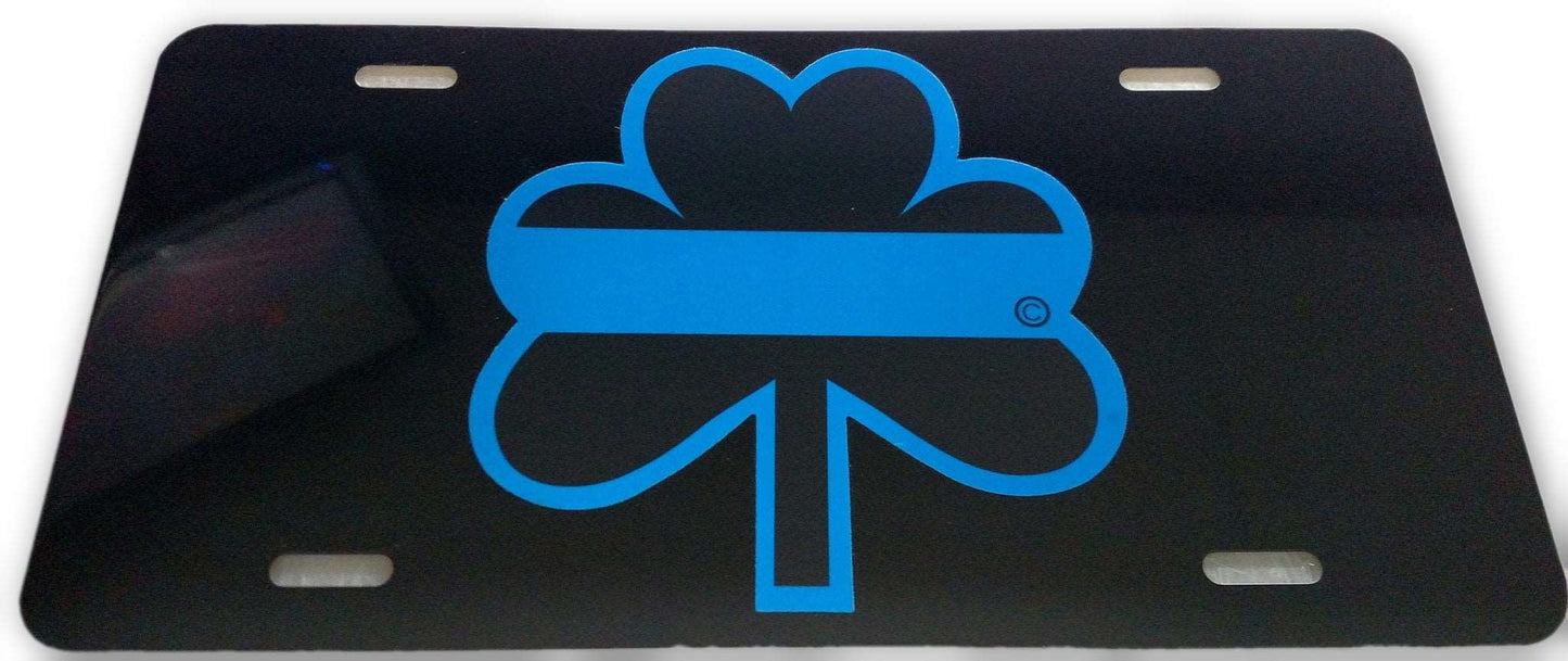 Blue Line Reflective Shamrock License Plate-FrontLine Designs, LLC 