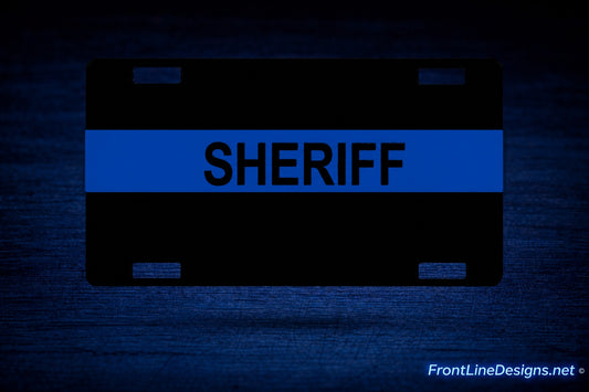 Blue Line Sheriff License Plate on matching textured background