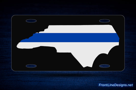North Carolina White and Blue Line Reflective License Plate — floating product preview
