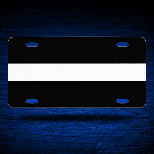 White Line Reflective License Plate — centered 1.5-inch white stripe on 6-by-12-inch plate