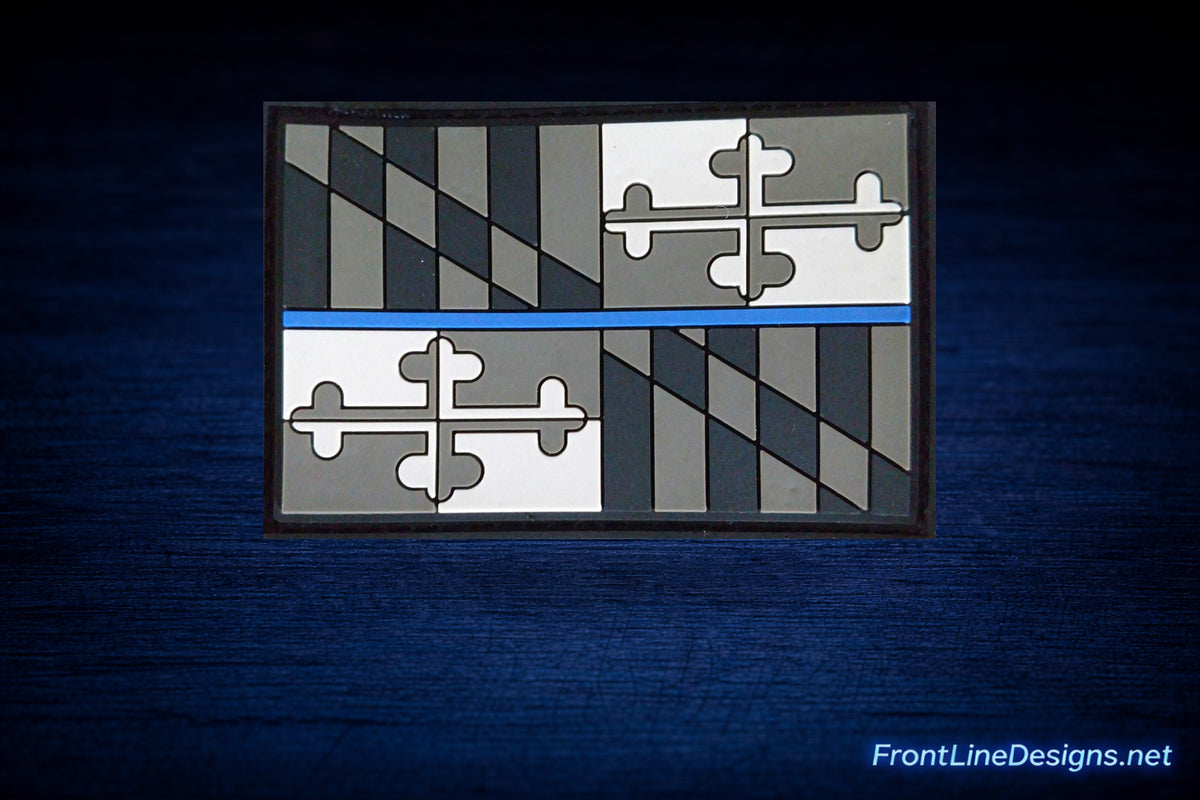 Maryland Blue Line 2D Subdued Patch on FrontLine Designs blue background