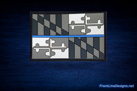 Maryland Blue Line 2D Subdued Patch on FrontLine Designs blue background