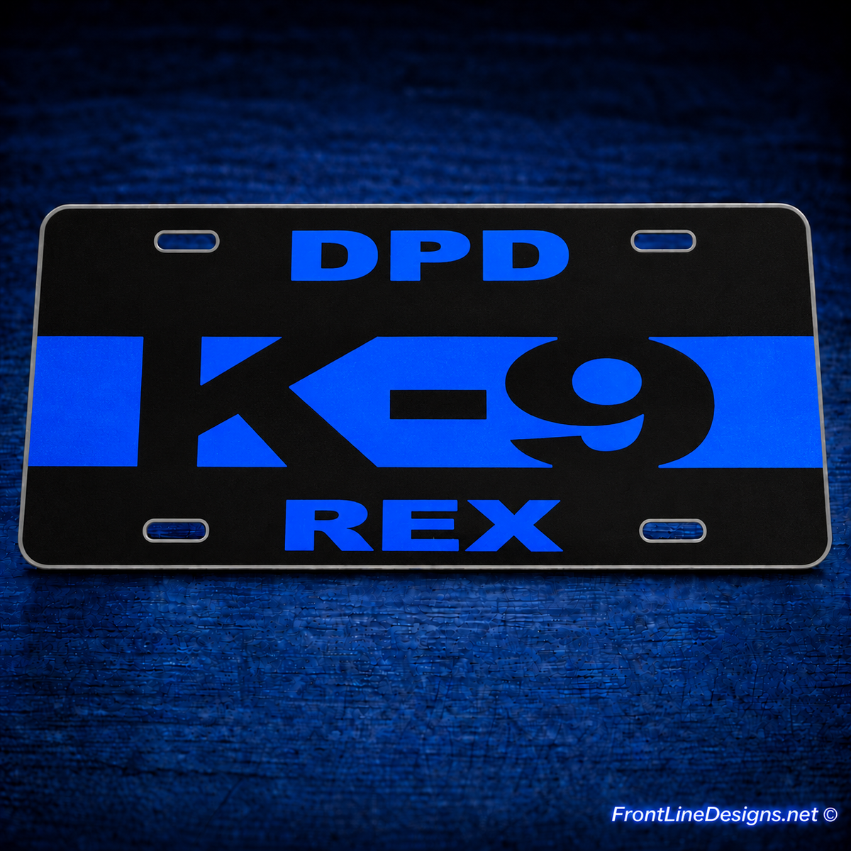Personalized reflective K-9 license plate with department and K-9 name