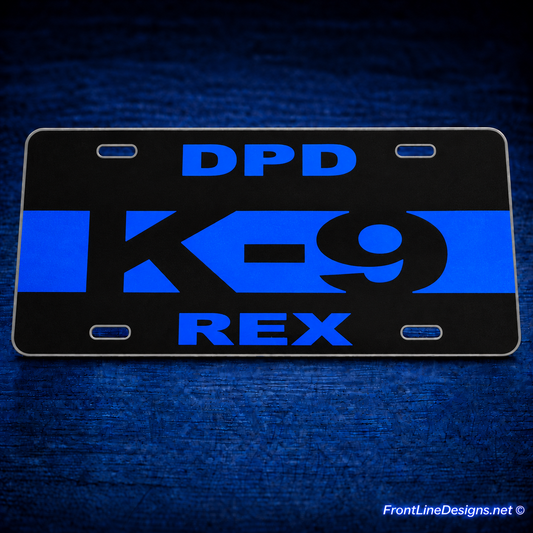 Personalized reflective K-9 license plate with department and K-9 name