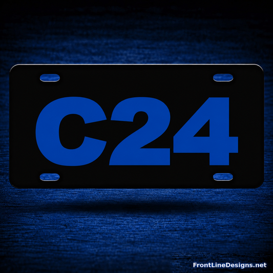 Vehicle / Radio License Plate with C24 sample in Blue Reflective lettering
