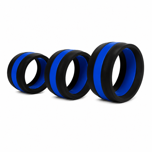 Black and blue size 14 silicone law enforcement support ring